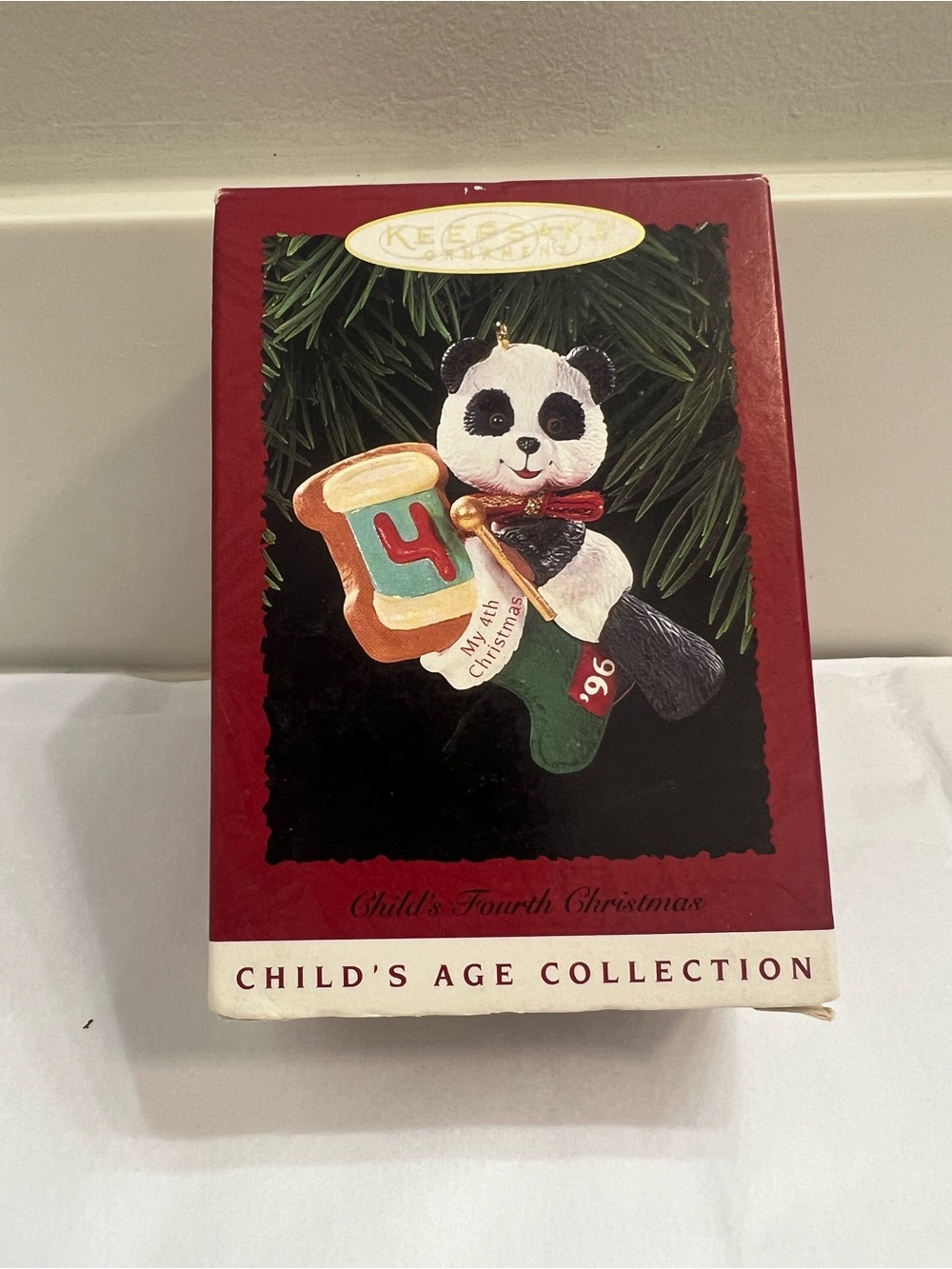 Hallmark Panda Child's Fourth Christmas Ornament - Red, Green, Black, White